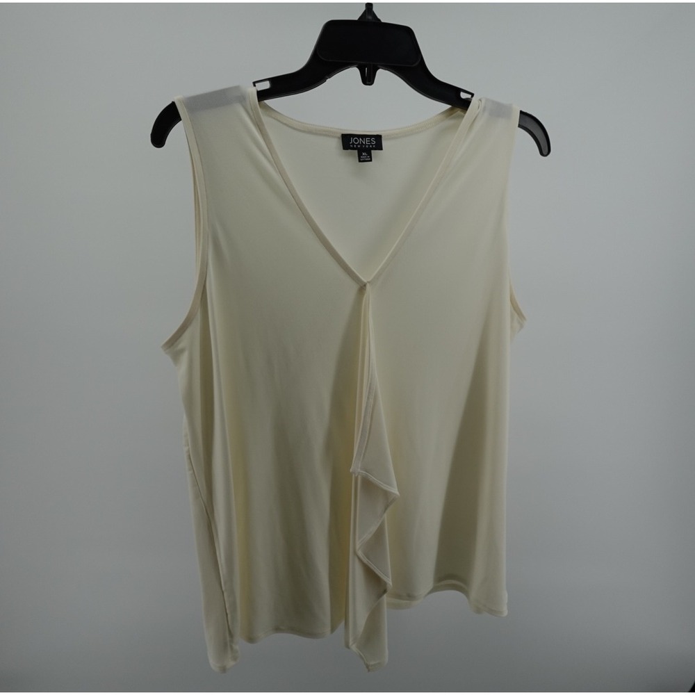 Jones New York Womens XL Cream Ivory V-Neck Ruffle Front Sleeveless Blouse‎ Top